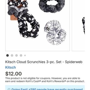 Kitsch Cloud Scrunchies 3‑pc Set - Black & White Ghosts & Spiderwebs